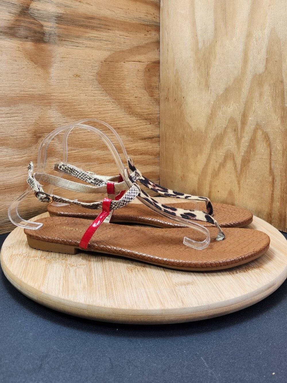 Lane Bryant Womens Leopard T Strap Thong Flat Sandals Size 11W Wide